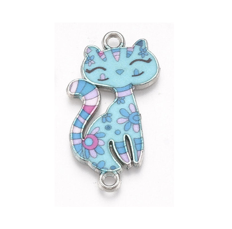 Länkberlocker 29,5x16,5mm Cartoon Cat 6 färger att välja mellan, 2-pack