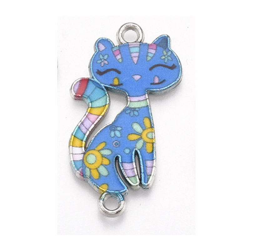 Länkberlocker 29,5x16,5mm Cartoon Cat 6 färger att välja mellan, 2-pack