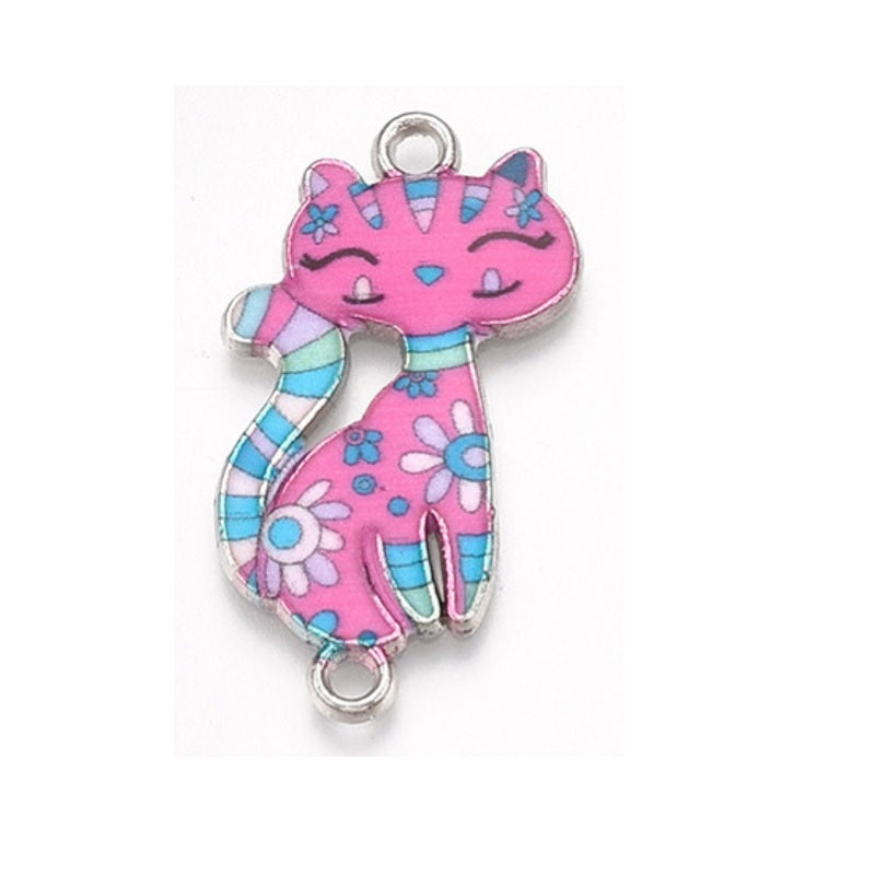 Länkberlocker 29,5x16,5mm Cartoon Cat 6 färger att välja mellan, 2-pack