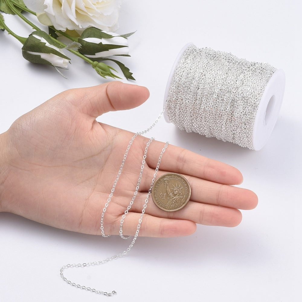 Kabelkedja Öglestorlek 2,5x2mm Silverpläterad Mässingskedja Nickelfri, 1 meter