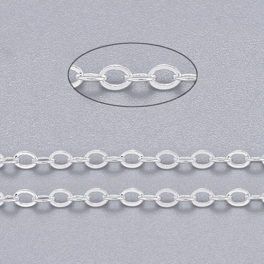 Kabelkedja Öglestorlek 2,5x2mm Silverpläterad Mässingskedja Nickelfri, 1 meter