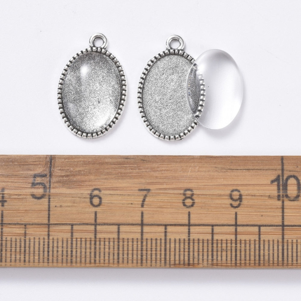 Ovala Ramberlocker 24x16mm med Transparanta Glascabochons 18x13mm, 5 set