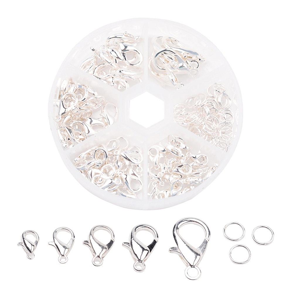 Silverpläterade Hummerklolås Karbinhakar Mixade Storlekar, 1 Box (ca 70st)