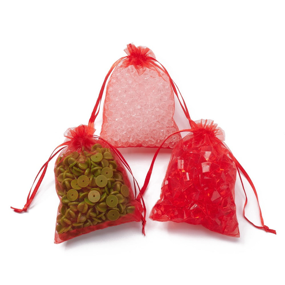 Organzapåsar 12x9cm Röda, 10-pack