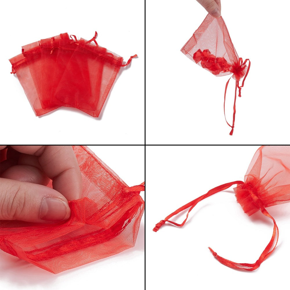 Organzapåsar 12x9cm Röda, 10-pack
