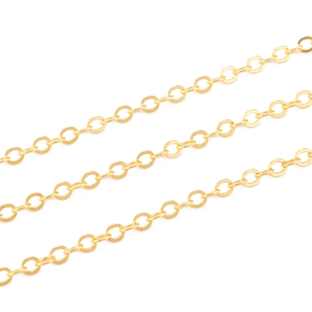 Kabelkedja Öglestorlek 2,5x2mm Guldpläterad Mässingskedja Nickelfri, 1 meter