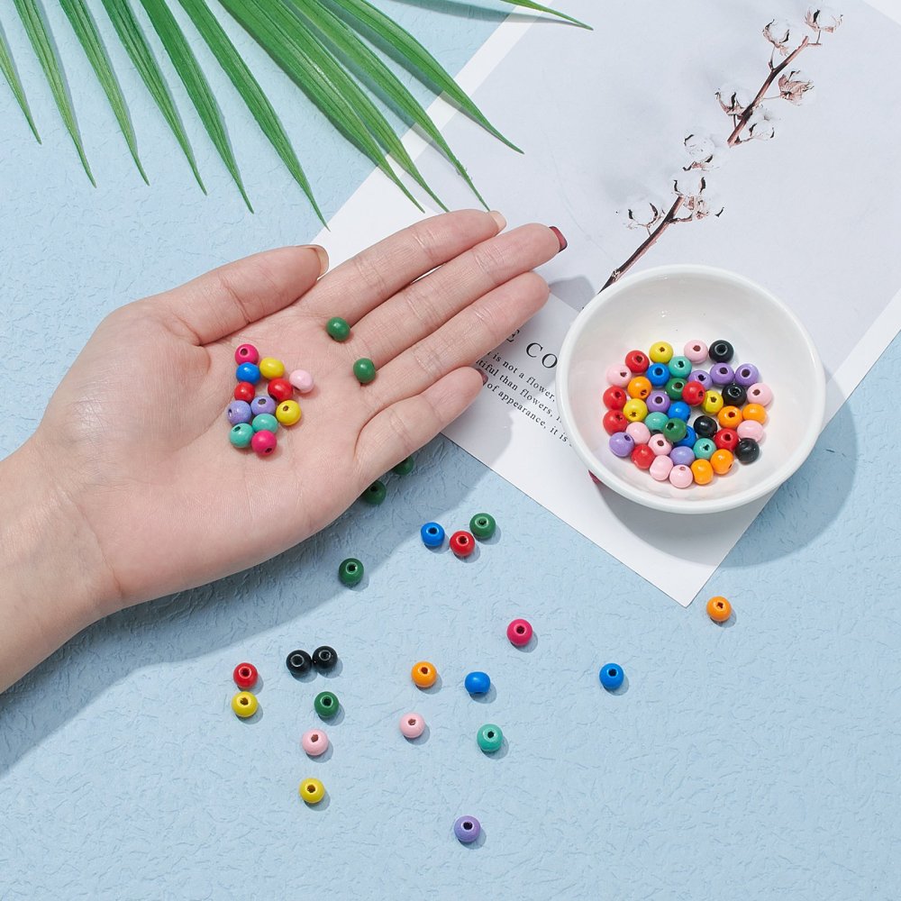Miljövänliga Färgade Träpärlor 7mm sorterade färger, 1 Box (ca 340st)