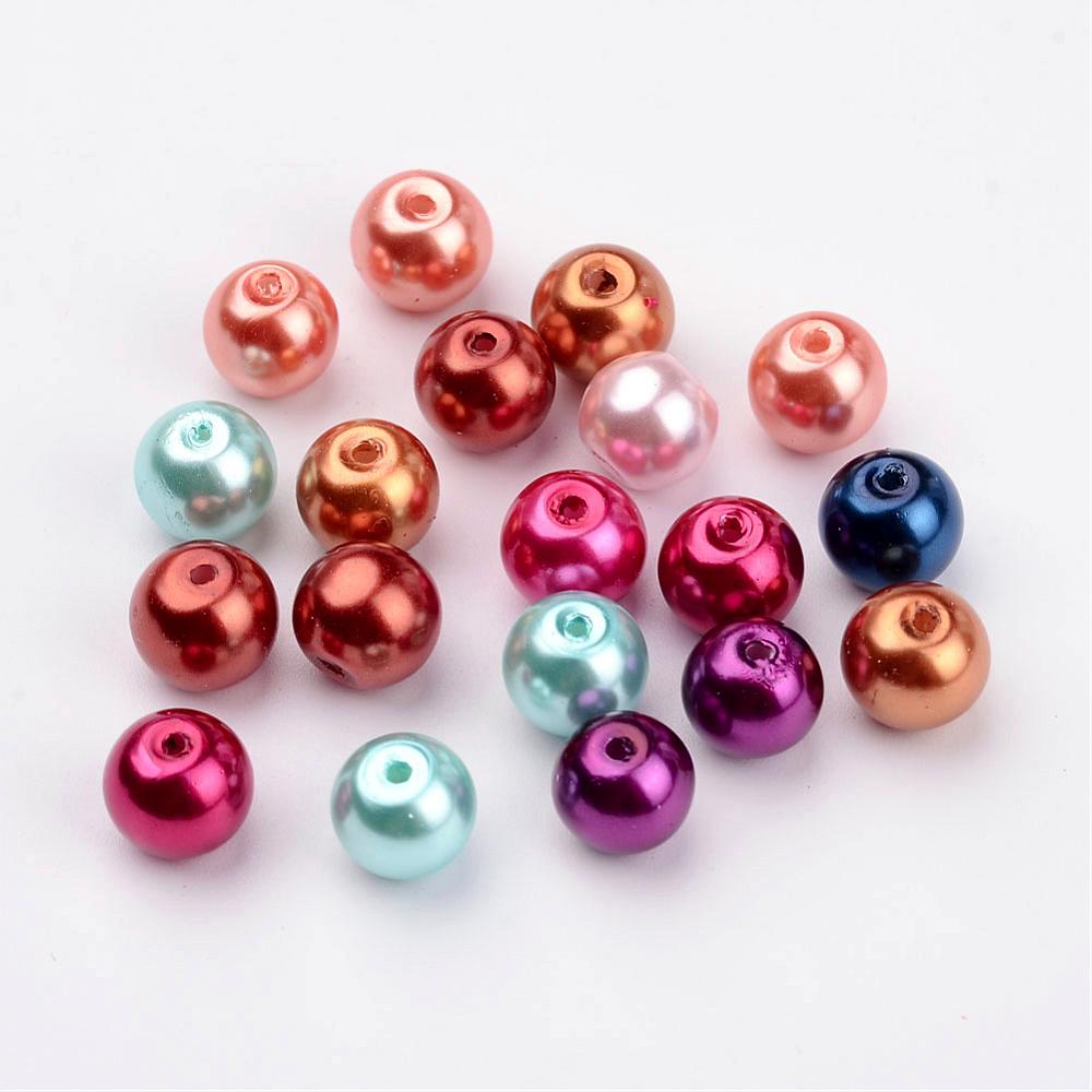 Vaxade Glaspärlor 8mm Mixade färger, 200-pack