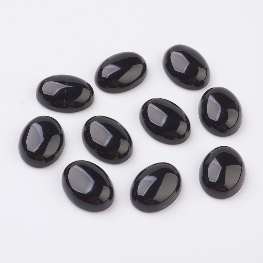 Cabochon Flatback 13x18mm Svart Obsidian Lava Ädelsten, 2st