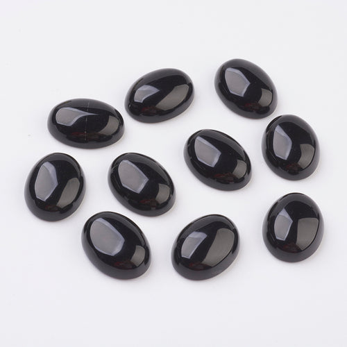 Cabochon Flatback 13x18mm Svart Obsidian Lava Ädelsten, 2st