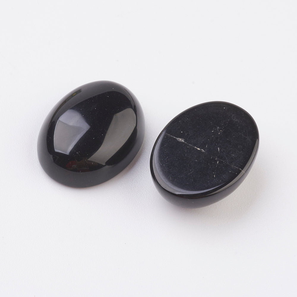 Cabochon Flatback 13x18mm Svart Obsidian Lava Ädelsten, 2st