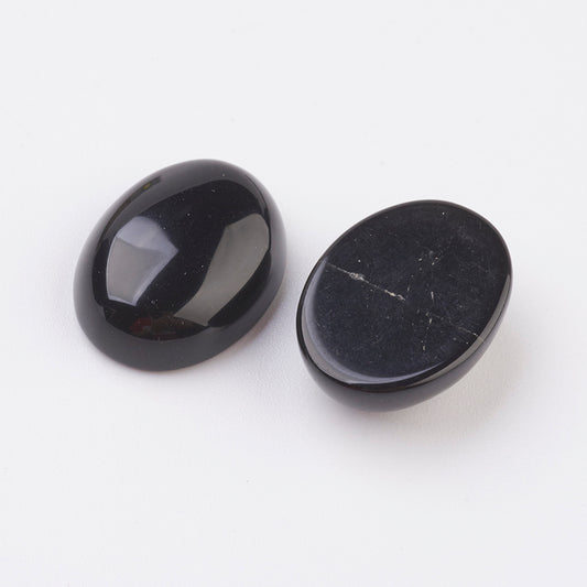 Cabochon Flatback 13x18mm Svart Obsidian Lava Ädelsten, 2st