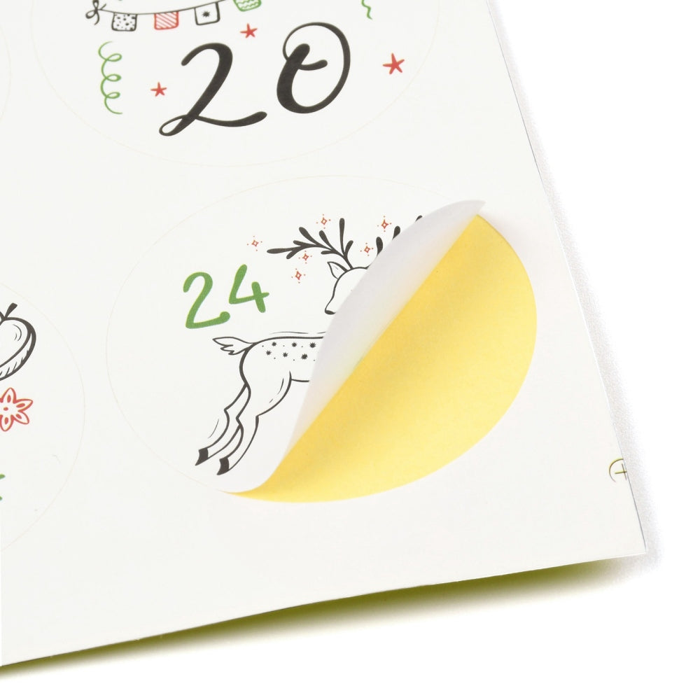 Runda Julklistermärken 4,5cm Adventskalender Nedräkning dag 1-24, 24st