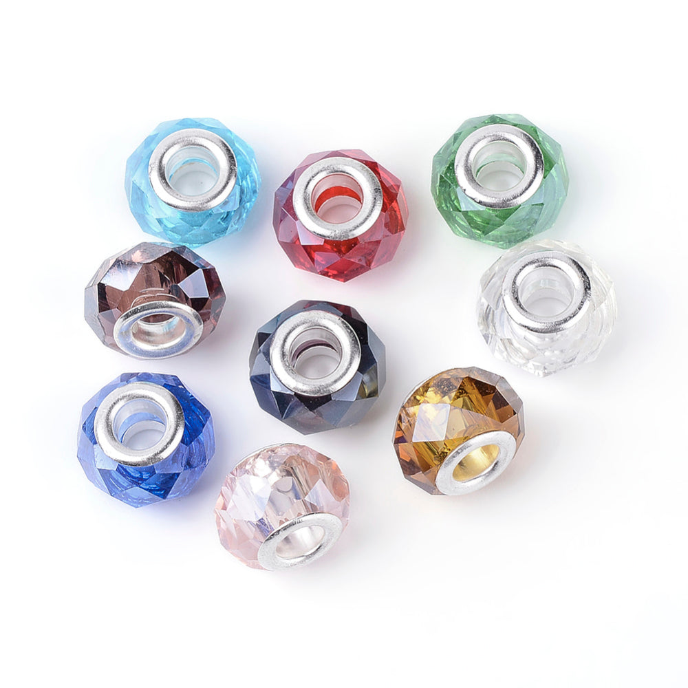 Handgjorda europeiska glaspärlor Mixfärg med Silverfärgad mässingskärna, 5-pack