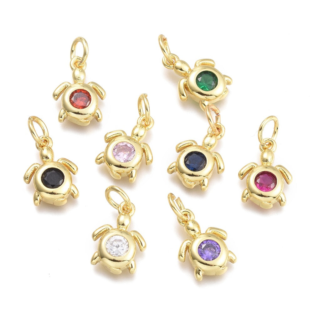 Berlock Hänge 18K Guldpläterad Sköldpadda i Mässing med Cubic Zirconiasten i 8 färger, 1st