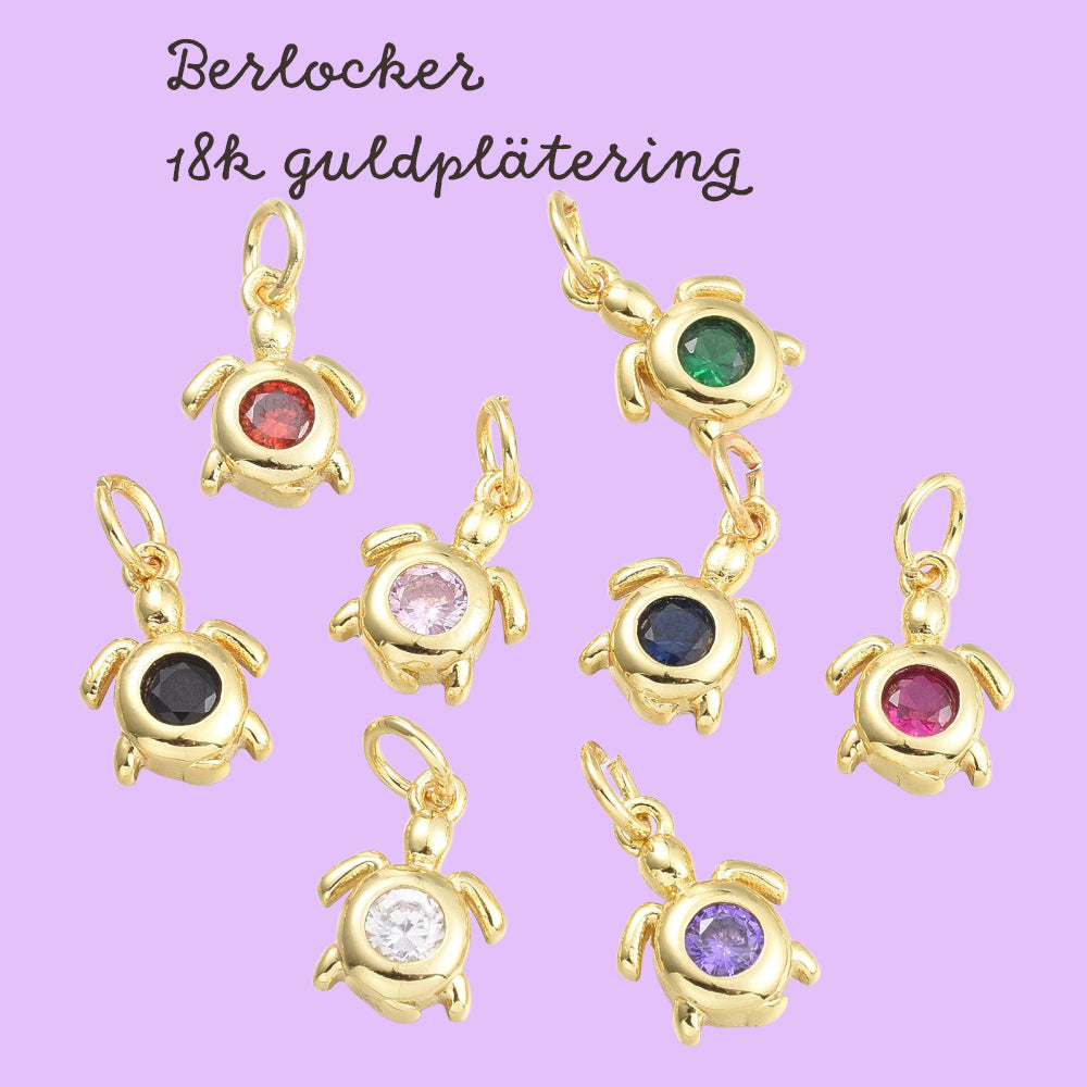 Berlock Hänge 18K Guldpläterad Sköldpadda i Mässing med Cubic Zirconiasten i 8 färger, 1st