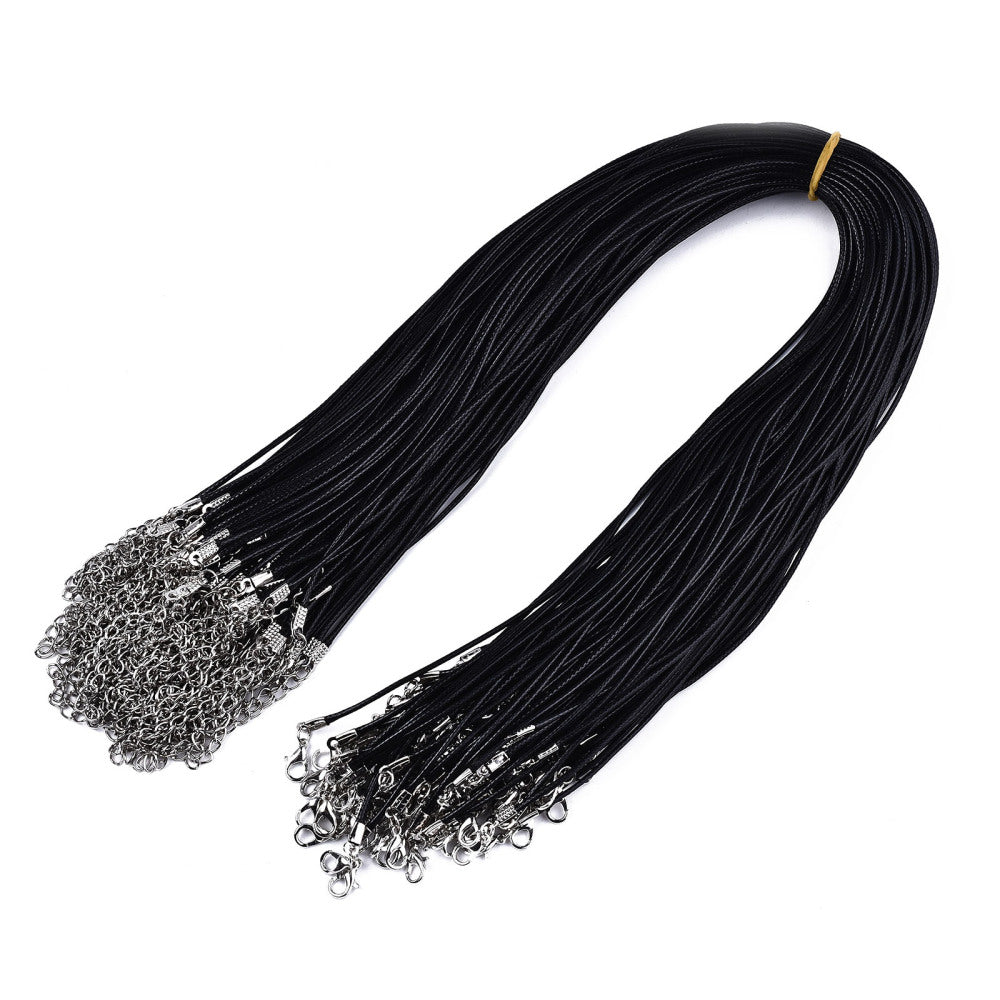 Halsband 43,5cm Kords Svart Vaxad Bomull 1,5mm tjock, 5-pack