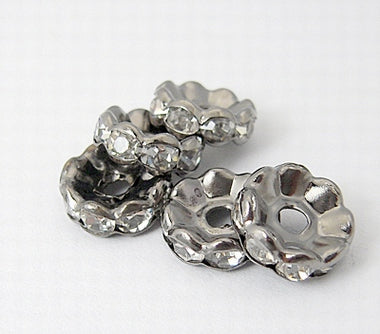 Strassrondeller 8mm Vågig Kant Klar Sten Gunmetallplätering, 10-pack