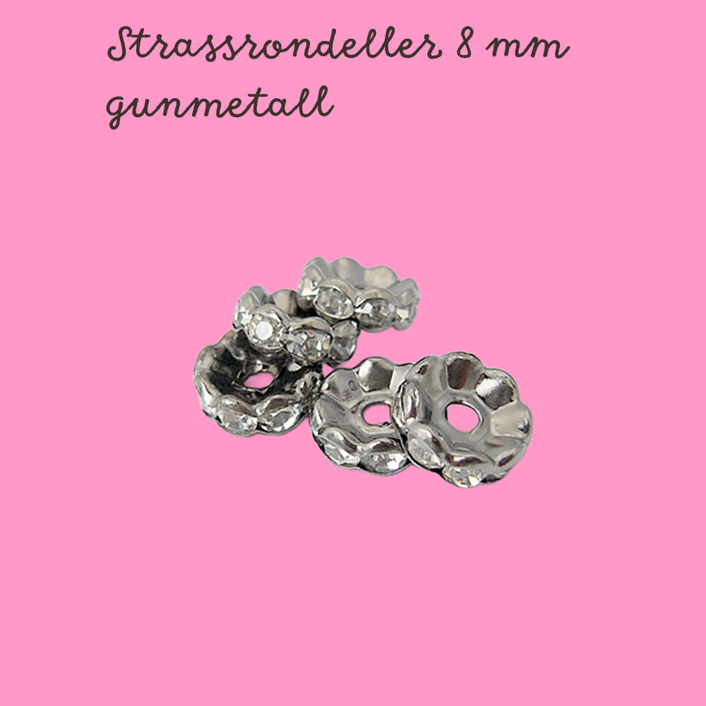 Strassrondeller 8mm Vågig Kant Klar Sten Gunmetallplätering, 10-pack