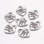 Berlocker med texten Made With Love <3 10x12mm Antiksilver, 10-pack