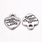 Berlocker med texten Made With Love <3 10x12mm Antiksilver, 10-pack