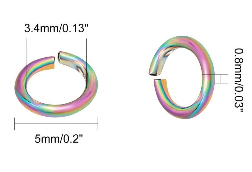 Öppna Bindringar 5mm Regnbåge Rainbow 304 Rostfritt Stål, 20st