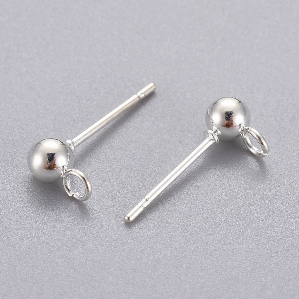 Studs med ögla 4mm kula Silverpläterade, 10st