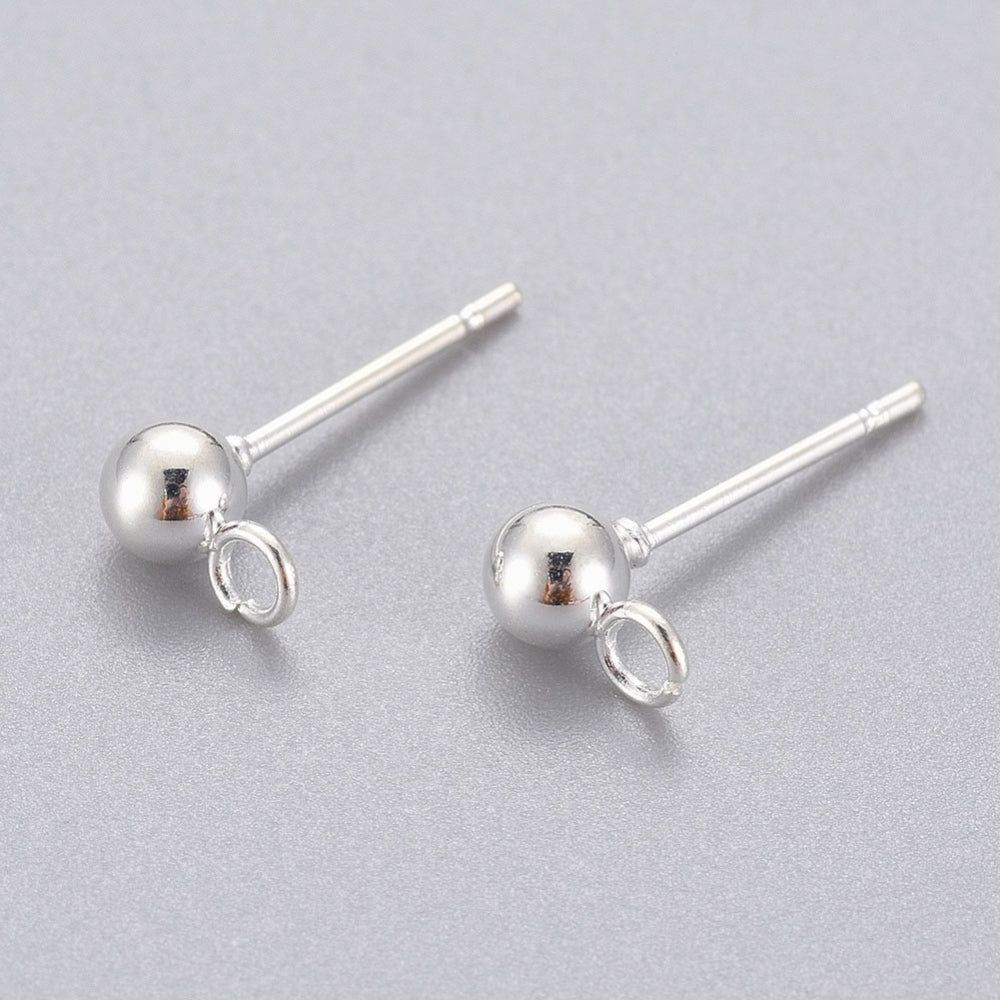 Studs med ögla 4mm kula Silverpläterade, 10st