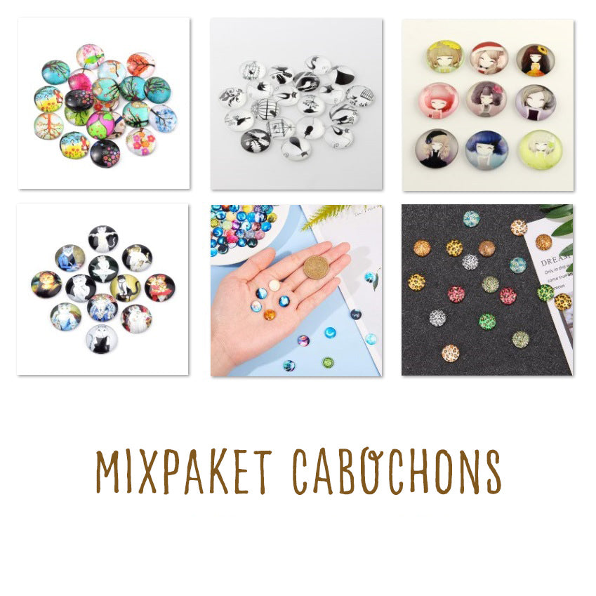 Mixade Flatbacks Cabochons i Glas 12mm, 20st olika slumpade