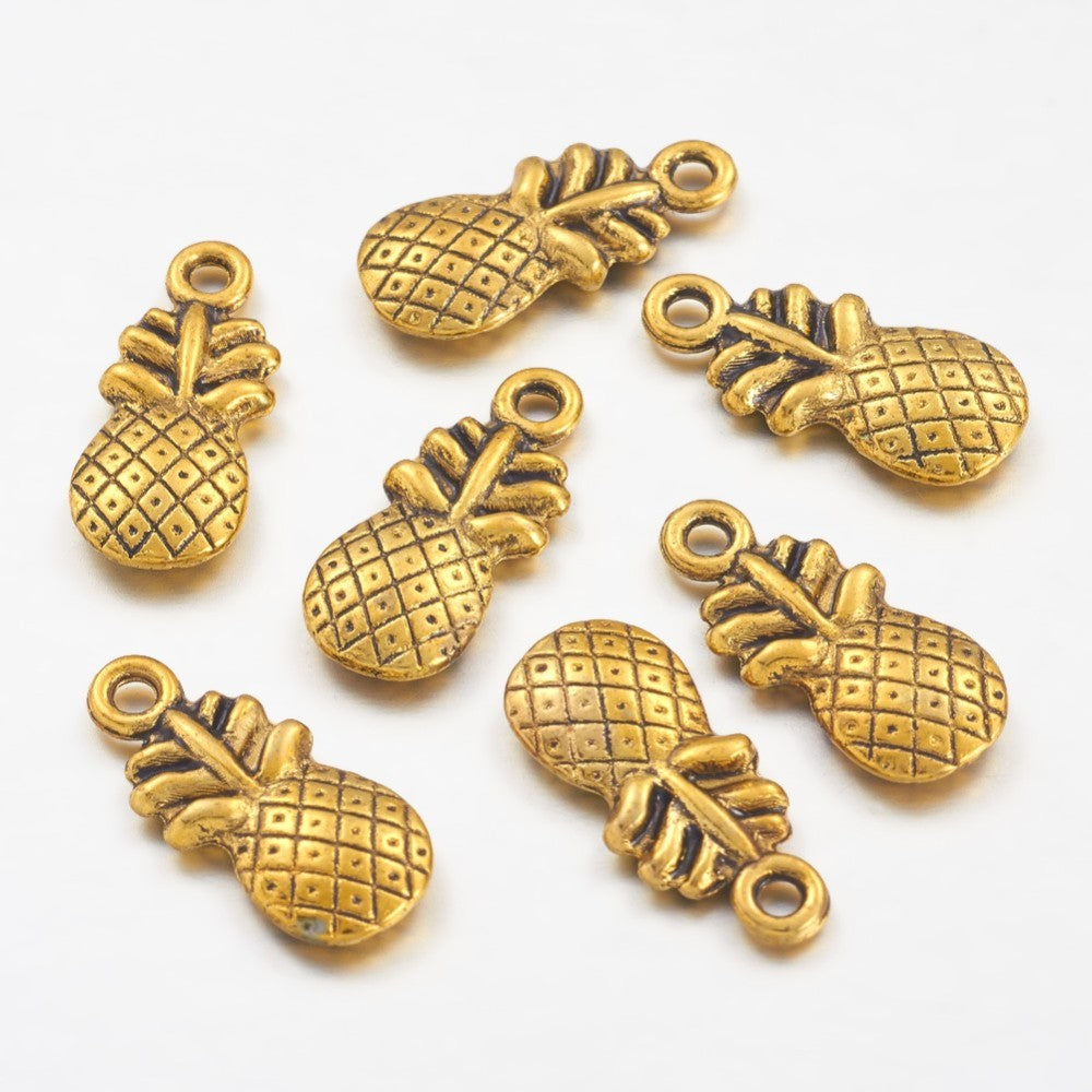 Ananas Berlocker 19,5x9mm Antikguld, 6-pack