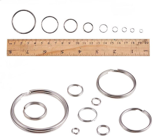 Nyckelringar Splitringar i Järn 10 olika storlekar 5mm - 35mm diameter, 26-pack