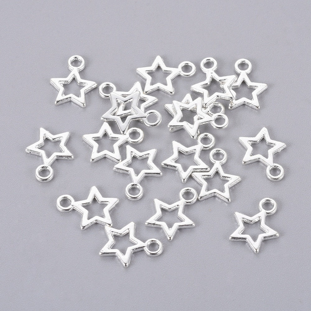 Små Stjärnor 7x11mm Silverpläterade Berlocker, 5-pack