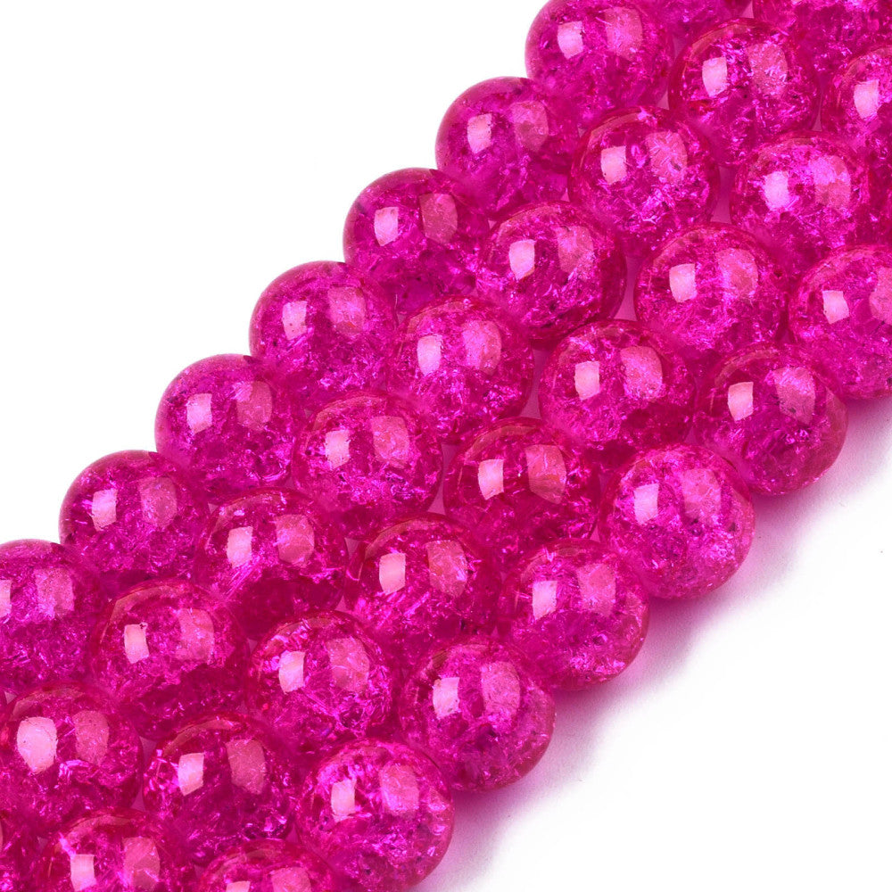 Krackelerade Glaspärlor 10mm Fuchsia, 1 sträng (ca 40st)