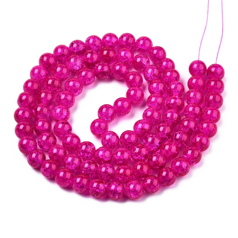 Krackelerade Glaspärlor 10mm Fuchsia, 1 sträng (ca 40st)