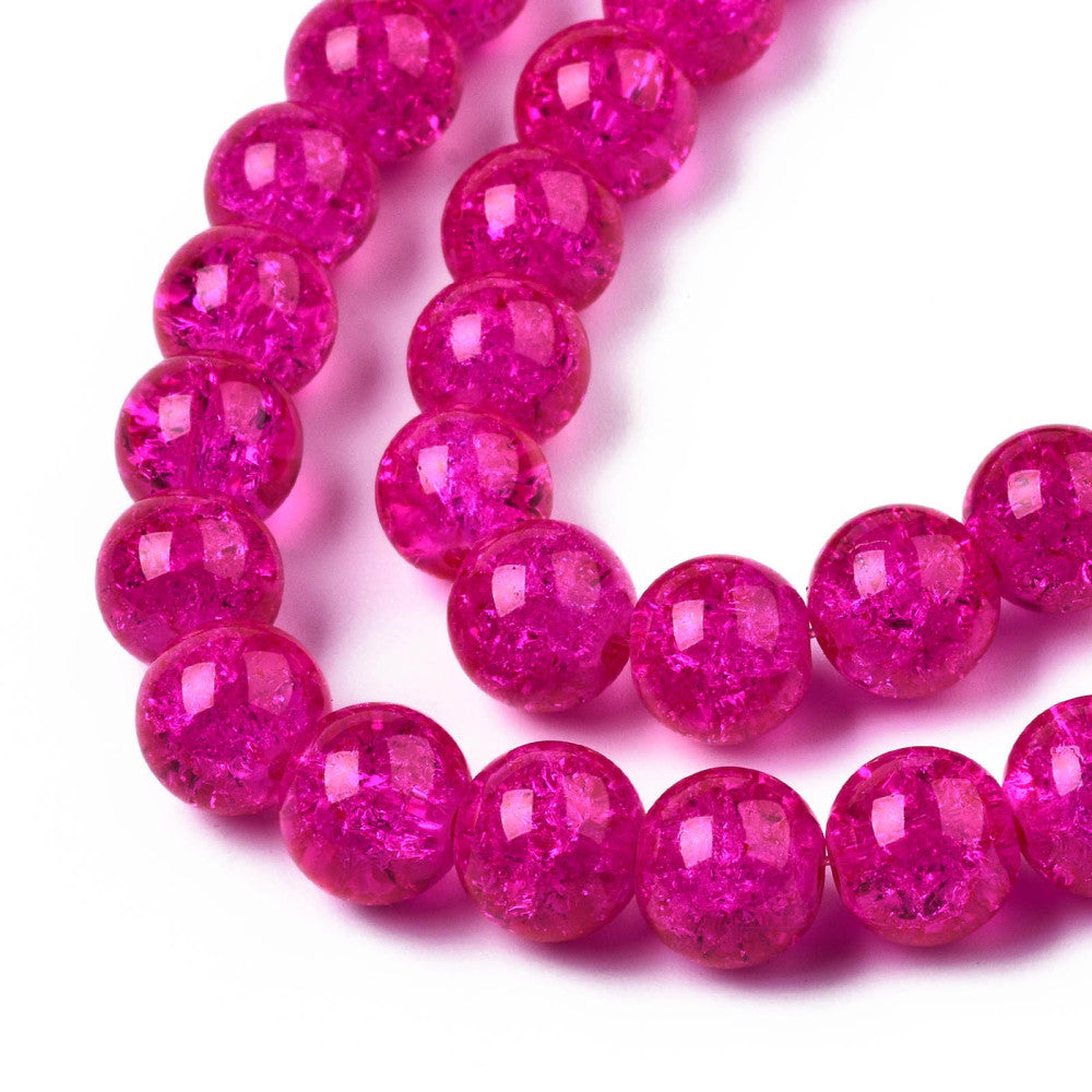 Krackelerade Glaspärlor 10mm Fuchsia, 1 sträng (ca 40st)