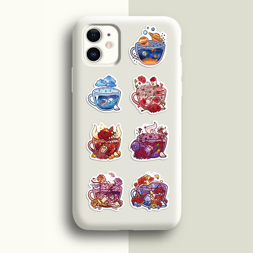 Klistermärken Vackra Tekoppar 50-55mm, 50st olika motiv