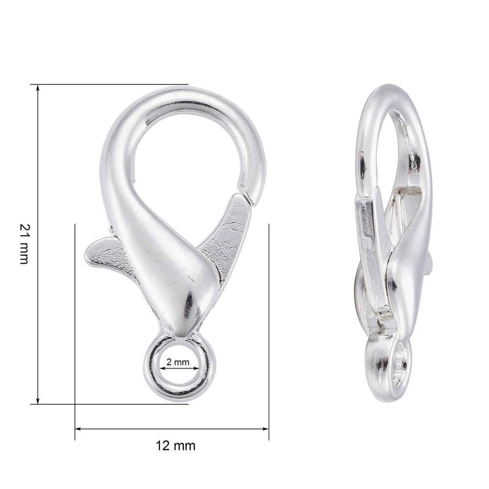 Stora Hummerklolås Karbinhakar 21x12mm Silver, 10-pack