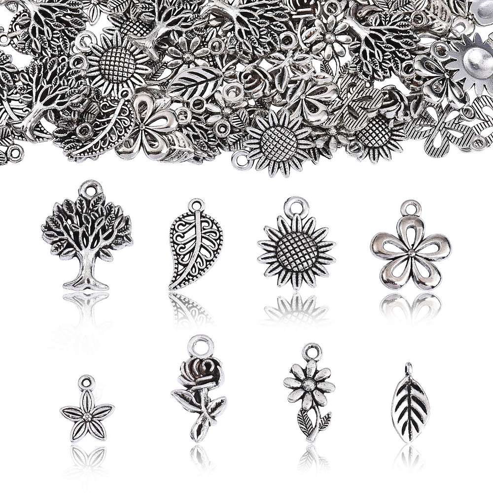 Blommor, Löv & Träd Berlocker Mixade Antiksilver, 10st (1 av varje modell)