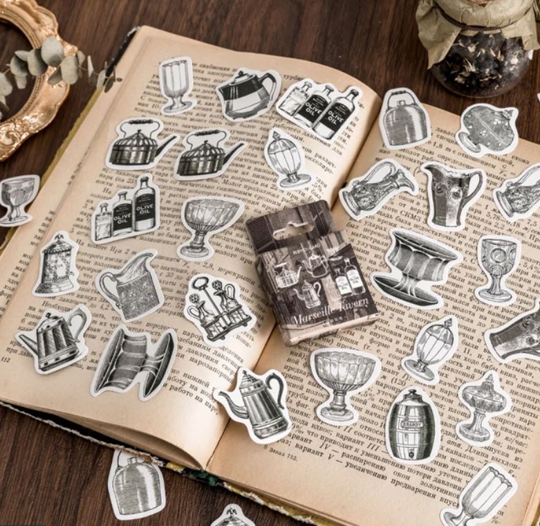 Retro Klistermärken Fika 44x44mm Minibox, 46st (2st av varje)