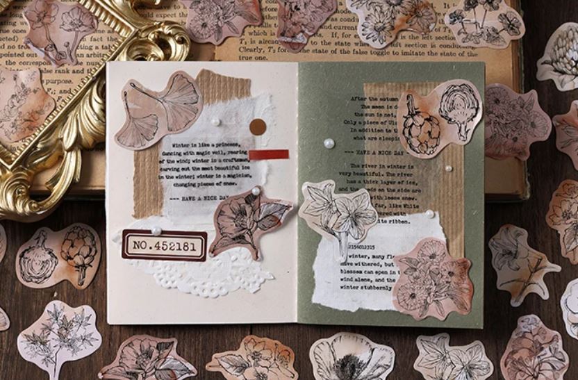 Retro Klistermärken Blommor & Blad 44x44mm Minibox, 46st (2st av varje)