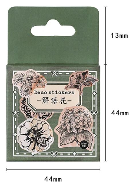 Retro Klistermärken Blommor & Blad 44x44mm Minibox, 46st (2st av varje)