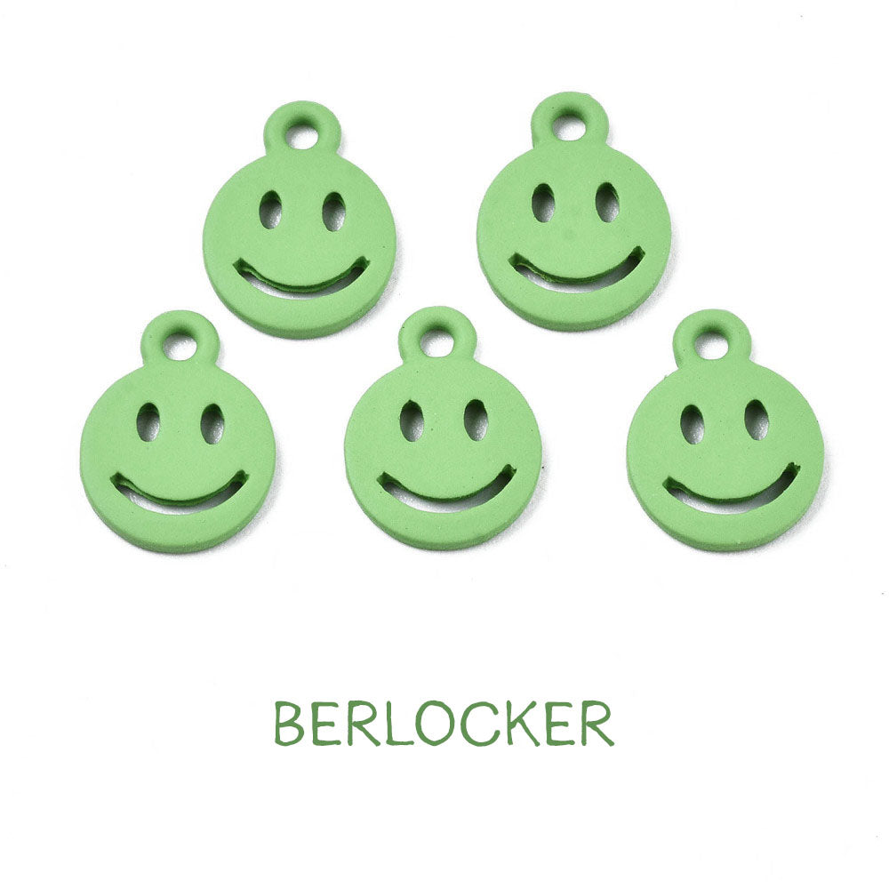 Smiley Berlocker 12,5x9,5x1,5mm Limegrön, 5st