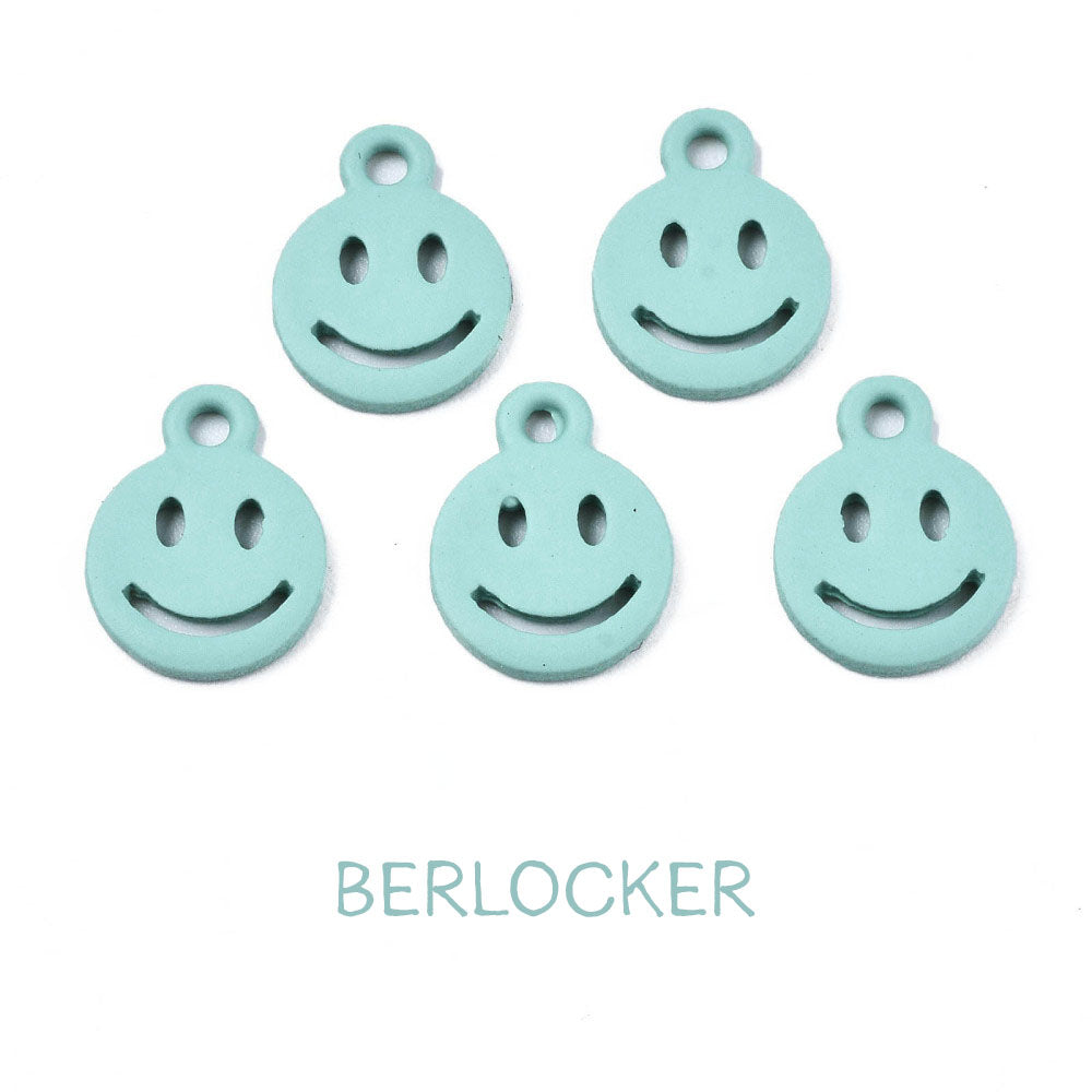 Smiley Berlocker 12,5x9,5x1,5mm Ljus Turkos, 5st