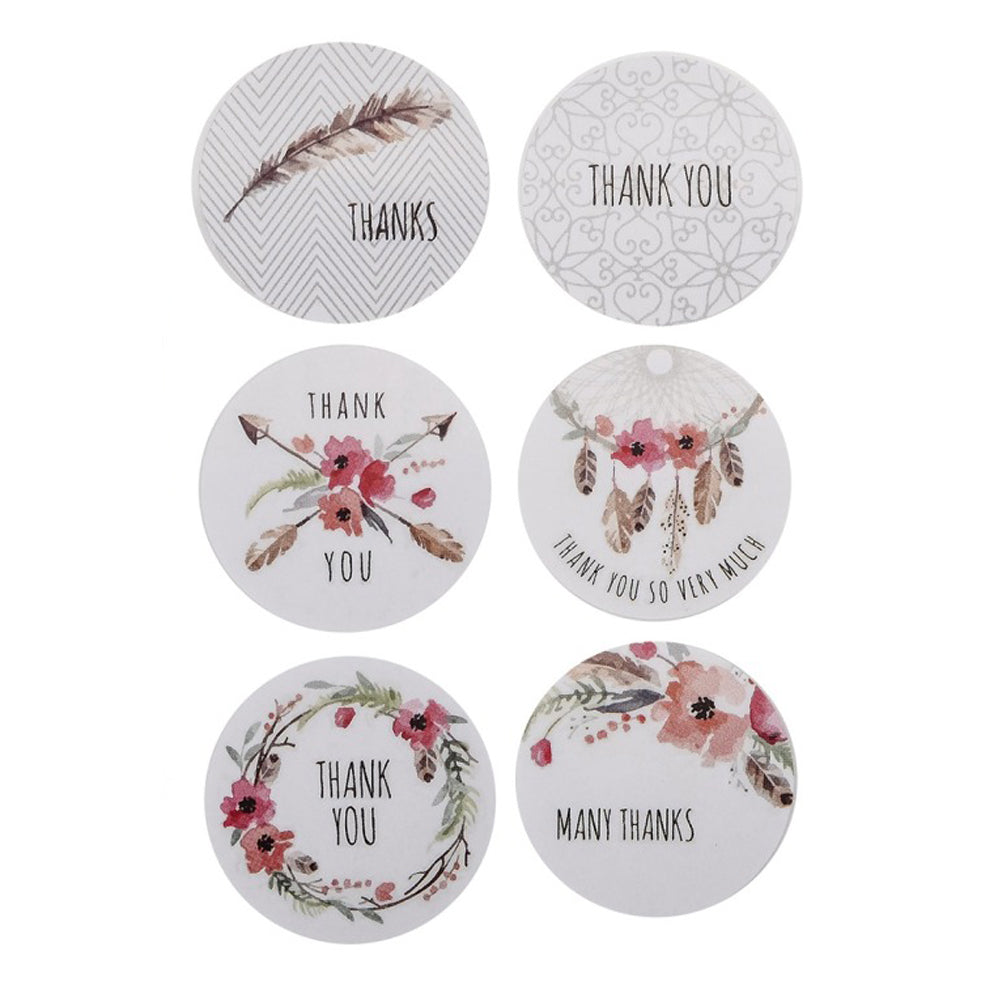 Klistermärken 2,5cm Fjädrar Blommor Thank You, 48st