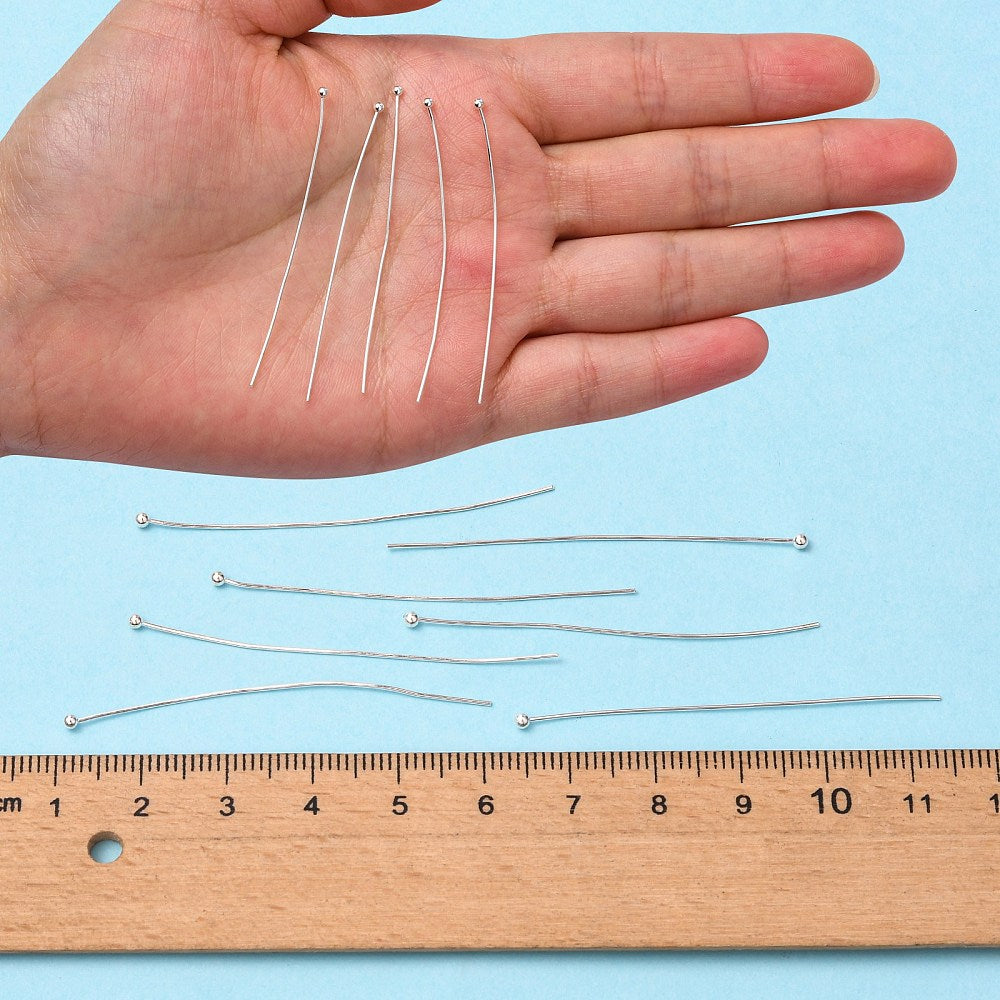 Kulpinnar Hattpinnar 50mm Silverpläterade 1,5mm Kula Nickelfria, 25-pack