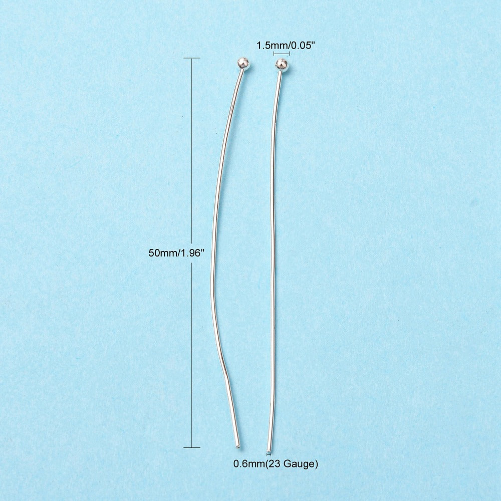 Kulpinnar Hattpinnar 50mm Silverpläterade 1,5mm Kula Nickelfria, 25-pack