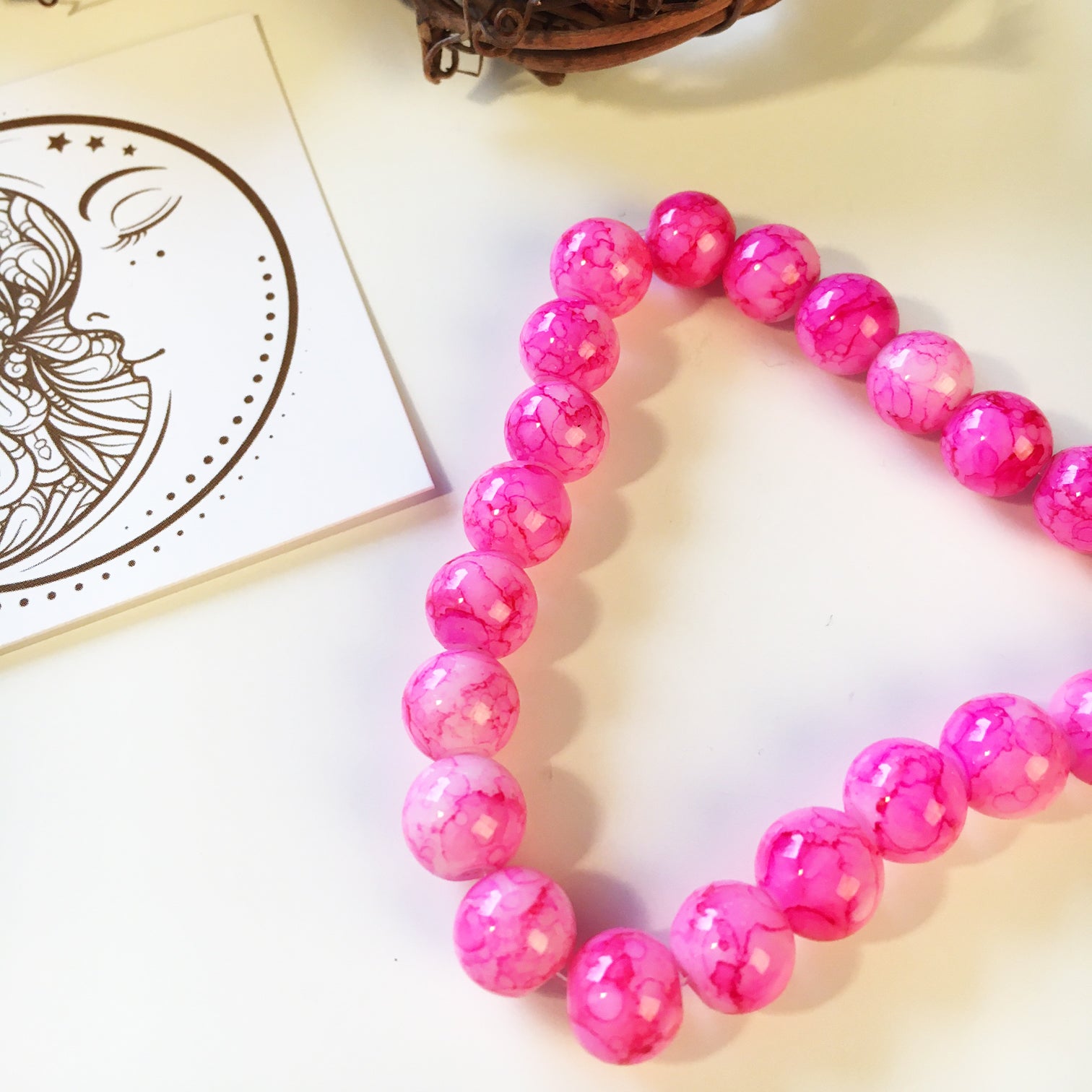 Glaspärlor 8-8,5mm Deep Pink Swirl, 20-pack