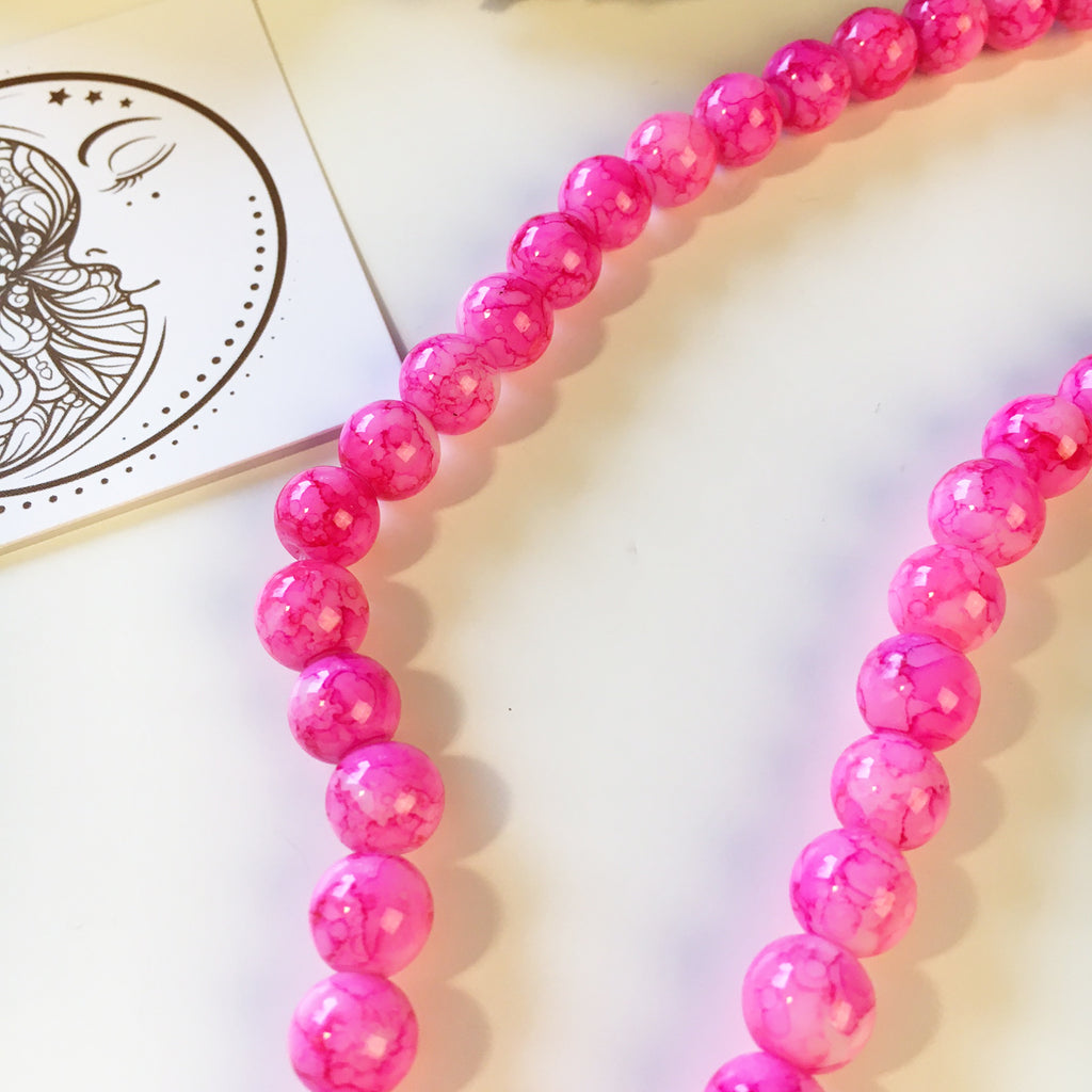 Glaspärlor 8-8,5mm Deep Pink Swirl, 20-pack